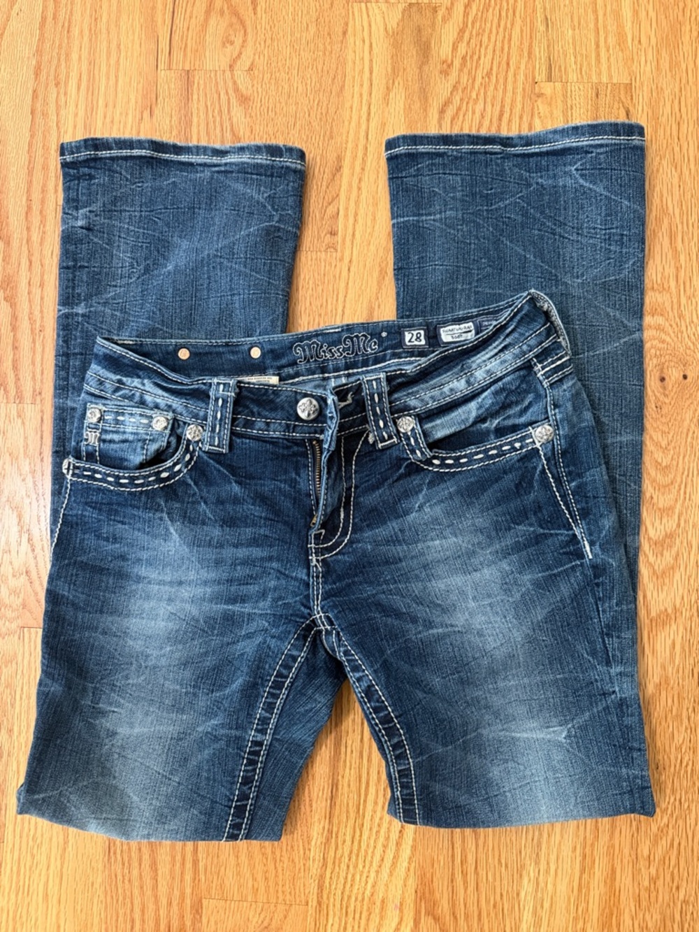 Miss Me Women's Medium Dark Blue Bootcut Jeans with Contrast Stitching